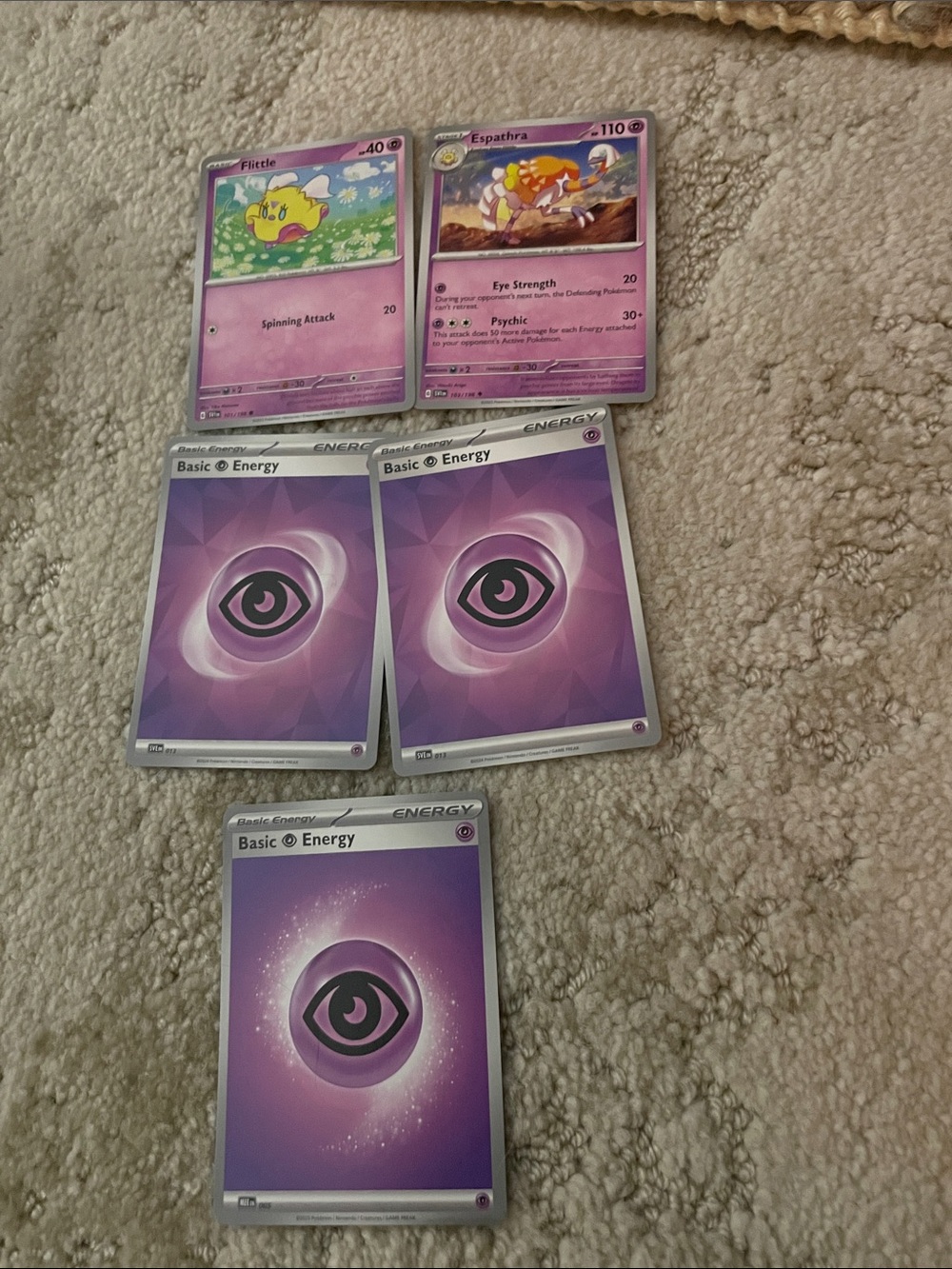 Psychic Pokemon Cards - 3x Basic Psychic Energy + 2 Psychic Pokémon